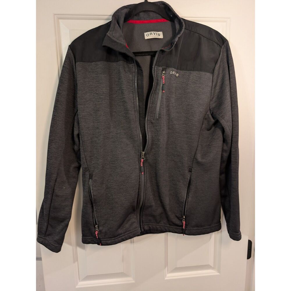Orvis Classic Collection Fleece Lined Full Zip Jacket Mens M Gray Black Outdoor